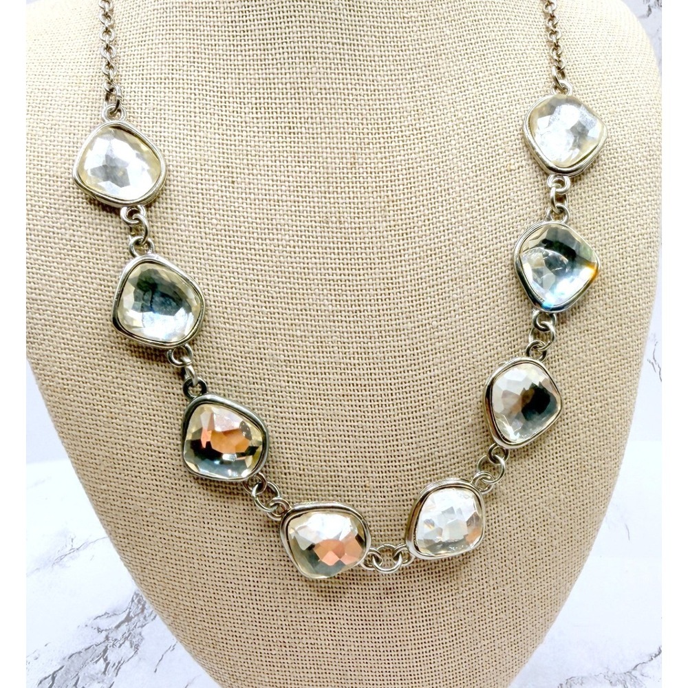 Clear Crystal‎ Cushion Cut Statement Necklace Gunmetal Silver Tone 18–21"